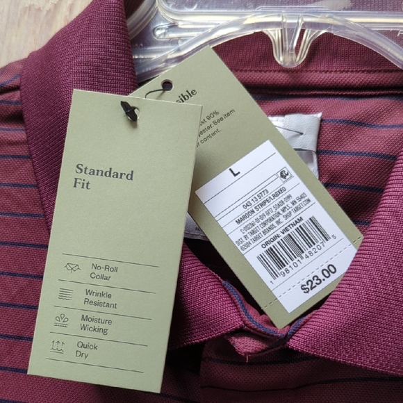 New Goodfellow & Co Performance Polo Burgundy w/ Navy Stripe Mens Size Large - Picture 9 of 12